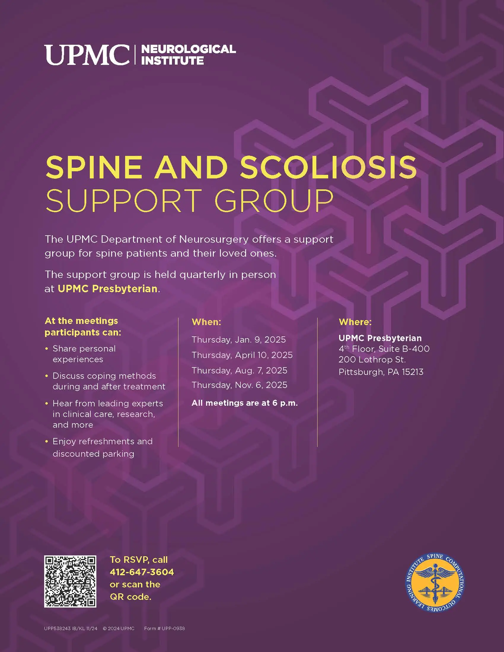 Spine and Scoliosis Support Group Meeting Schedule